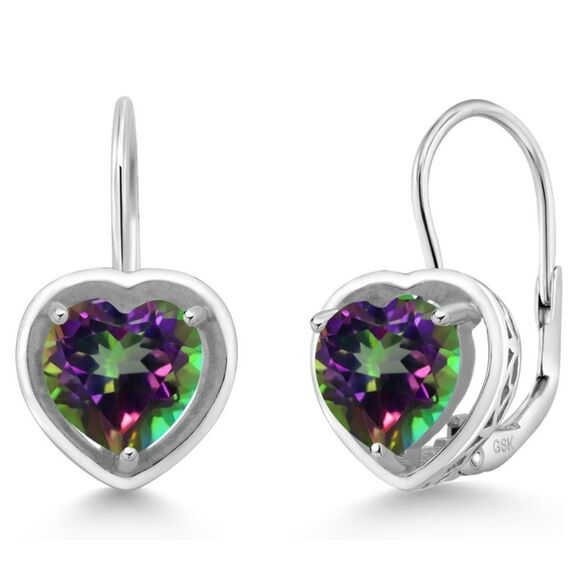 925 Sterling Silver with 3.00 Cttw 7MM Mystic Topaz Heart Leverback Earrings